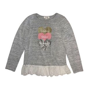 Speechless Glitter Shine Shimmer Text Heart Gray Top